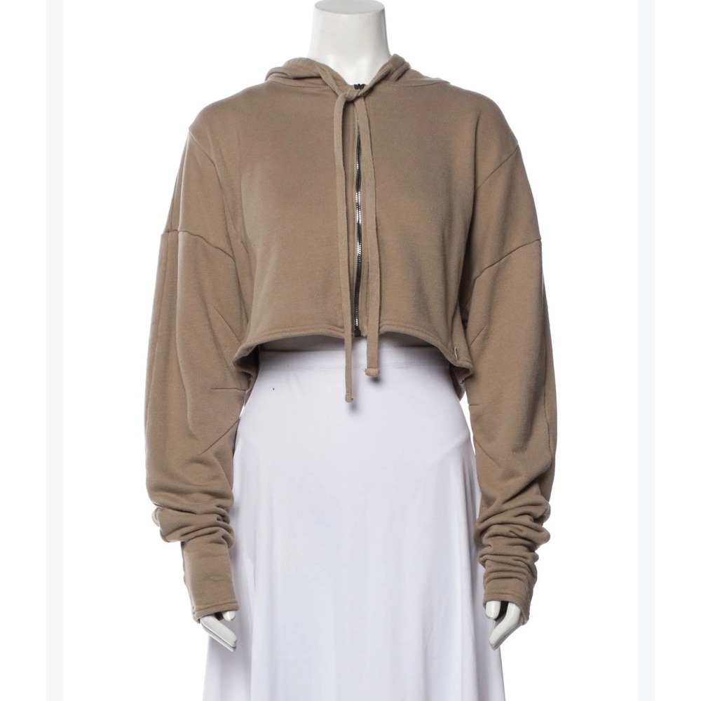 Alo Yoga Womens Cropped Full Zip Hoodie Taupe Brown Size Medium
